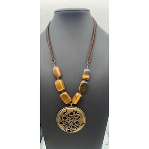 Vintage Avon Bronze Tone Medallion and Genuine Tiger's Eye Boho Necklace